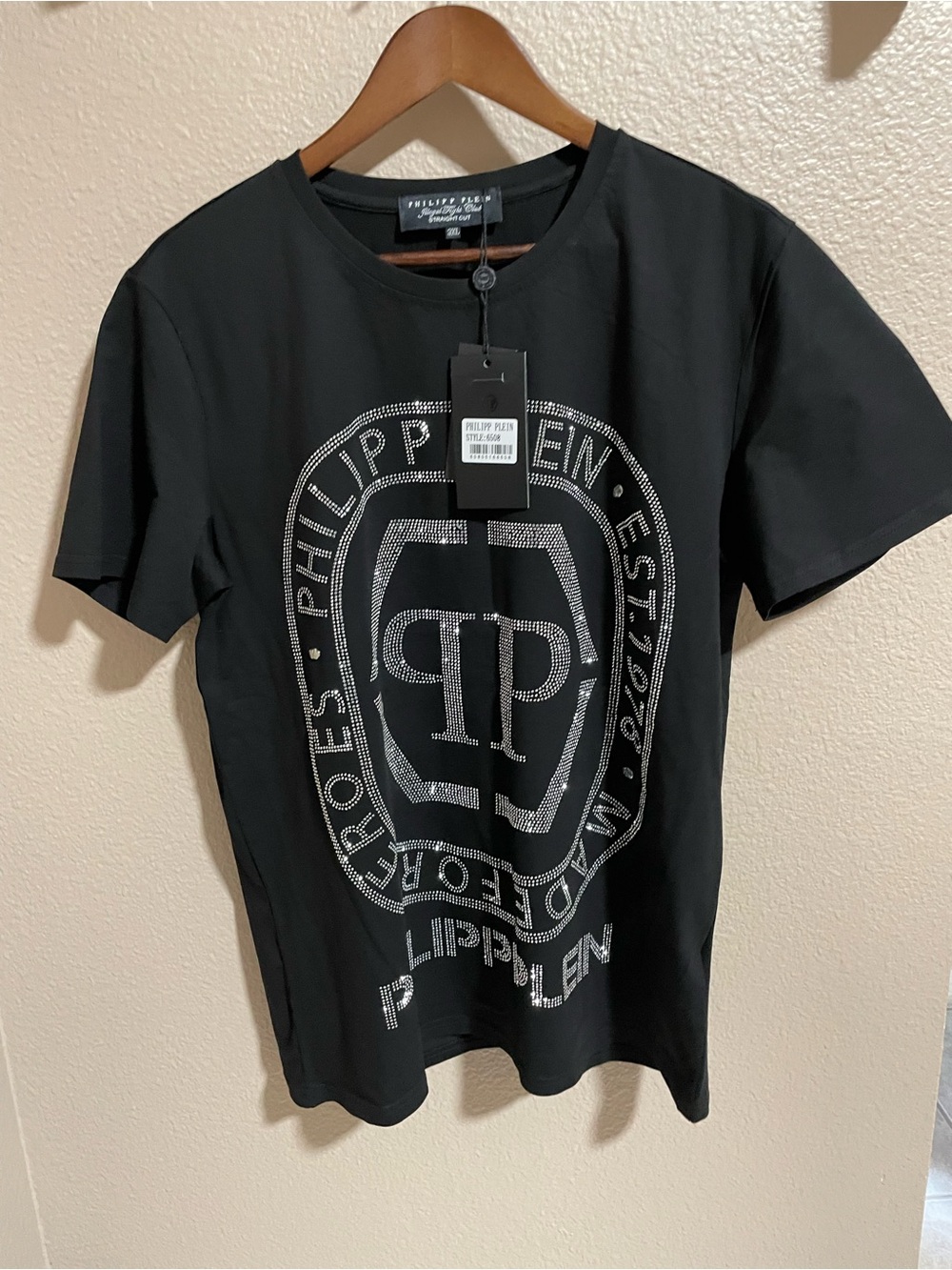 Philipp Plein Men’s Black Short Sleeve Logo Tee with Silver Stud Detailing NWT